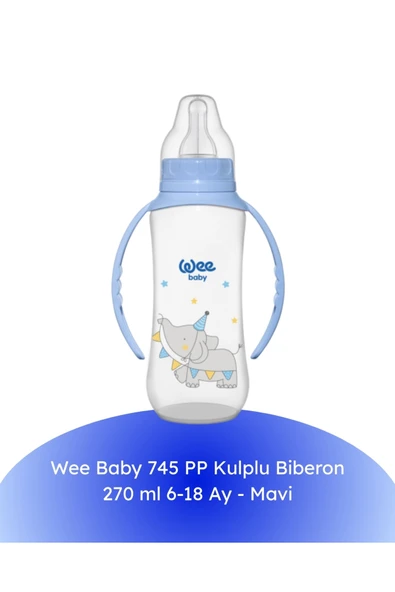 745 PP Kulplu Biberon 270 ml 6-18 Ay - Mavi ürün görseli