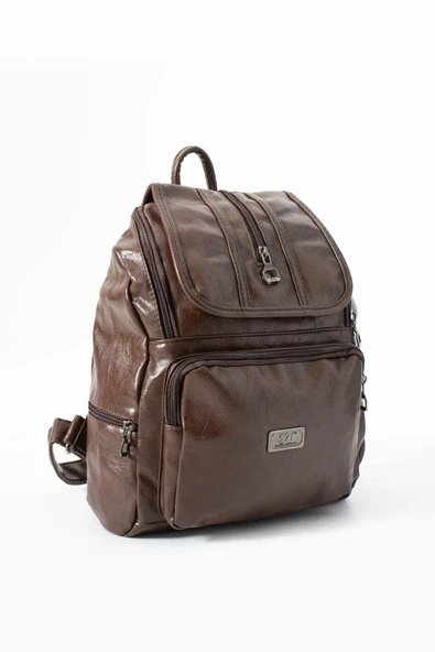 Suni Deri Yıkama Sırt Çantası (Poliüretan) Kahverengi Model:(571-14-16J) - Resim 3