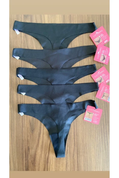 Zi 5 ADET 1 PAKET Siyah Basic Klasik Lazer Kesim Kadın Tanga Külot - Resim 2