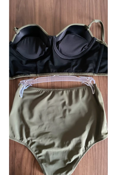 Zi Haki Yeşil Yüksek Bel Bikini Alt Üst Takım - Resim 6