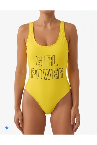 Zi Sarı Çok Dar Kalıp Girl Power Baskılı Mayo ürün görseli 1