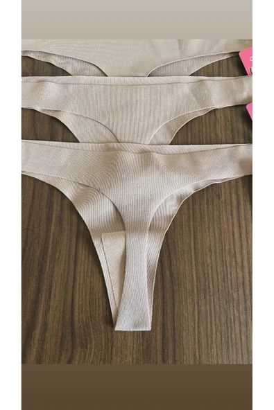 Zi 3 ADET 1 PAKET Kahve Basic Klasik Lazer Kesim Kadın Tanga Külot - Resim 5