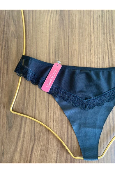 Zi Siyah Tül Dantel Detaylı Kadın Tanga Külot - Resim 3