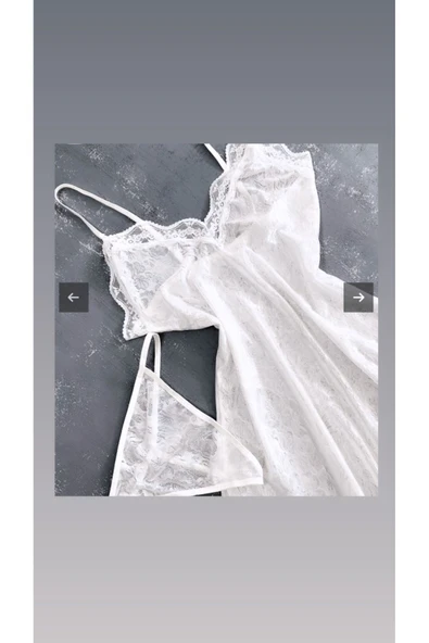 Zi Ekru Kısa Gecelik Ve Standart String Tanga Külot Takım - Resim 3