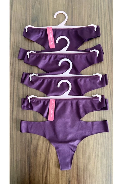 Zi 4 ADET 1 PAKET Mürdüm Yüksek Bel Lazer Kesim Kadın Tanga Külot ürün görseli