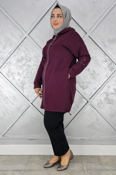 KADIN TAŞ DETAYLI KAPÜŞONLU TESETTÜR GİY ÇIK ürün görseli