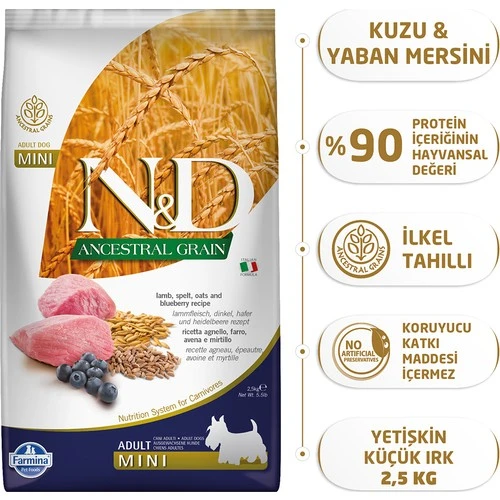 Nd Az Tahıllı Kuzulu Yetişkin Mini Köpek Maması 2,5 Kg ürün görseli 1