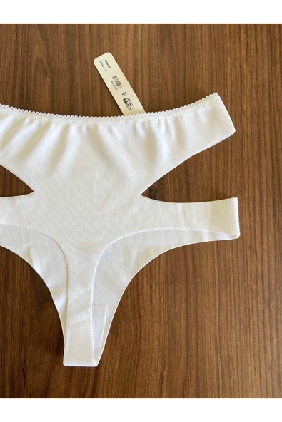 Zi Beyaz Yüksek Bel Lazer Kesim Kadın Tanga Külot - Resim 4