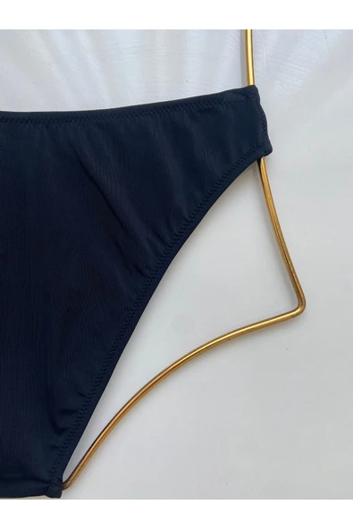 Zi Çok Dar Kalıp Siyah Ön V Kesim Çizgi Şerit Kalın Kenarlı Astarlı Bikini Altı - Resim 6