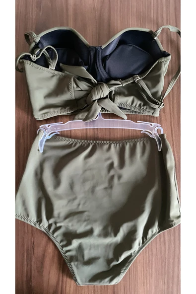 Zi 2 Renk 1 Paket Haki -siyah 2 Yüksek Bel Bikini Takımı - Resim 6