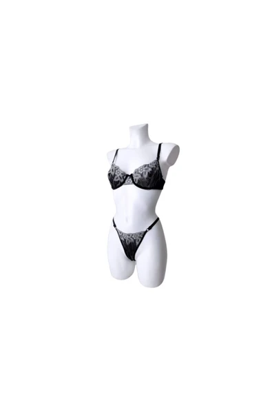 Zi Siyah Nakışlı Dar Kalıp Sütyen Takımı - Resim 5