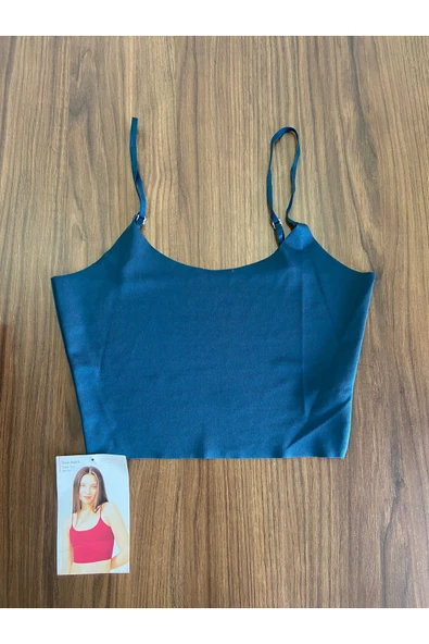 Zi Petrol Yeşil Body Ayarlanabilir Ince Askılı Lazer Kesim Kadın Crop Büstiyer - Resim 2