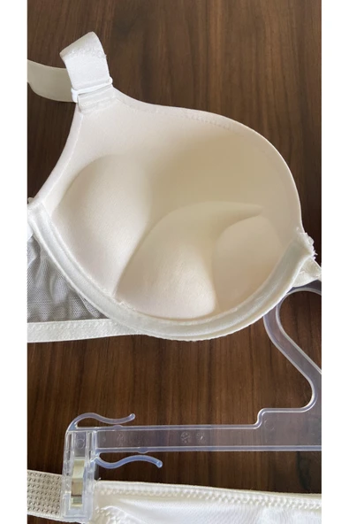 Zi Ekru Double Push Up Balenli Taşlı Sütyen Külot Takımı - Resim 3