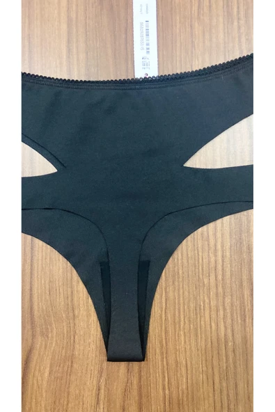 Zi 2 ADET 1 PAKET Siyah Yüksek Bel Lazer Kesim Kadın Tanga Külot - Resim 5