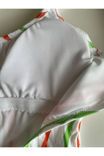 Zi Beyaz Dar Kalıp Renkli Çubuk Çizgili Mayo - Resim 7