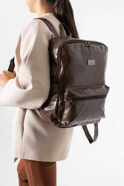 Suni Deri Yıkama Sırt Çantası (Poliüretan) Kahverengi Model:(571-14-16G) ürün görseli