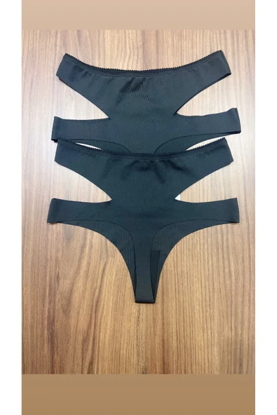 Zi 2 ADET 1 PAKET Siyah Yüksek Bel Lazer Kesim Kadın Tanga Külot - Resim 2