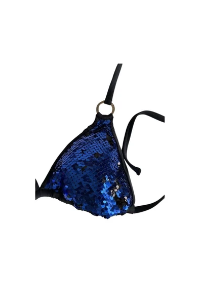 Zi Siyah Mavi Pul Payetli Üçgen Bikini Takımı - Resim 6