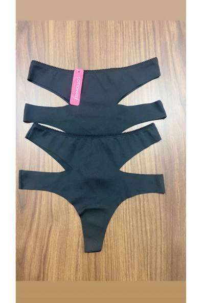 Zi 2 ADET 1 PAKET Siyah Yüksek Bel Lazer Kesim Kadın Tanga Külot ürün görseli