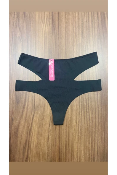 Zi 2 ADET 1 PAKET Siyah Yüksek Bel Lazer Kesim Kadın Tanga Külot - Resim 3