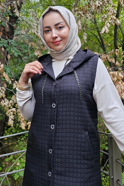 KADIN CEPLİ ETEK UCU DÜĞME DETAYLI TESETTÜR YELEK - Resim 4