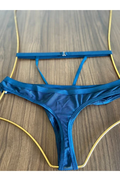 Zi Petrol Yeşili Tül Yüksek Bel Taş Detaylı Tanga Külot - Resim 4