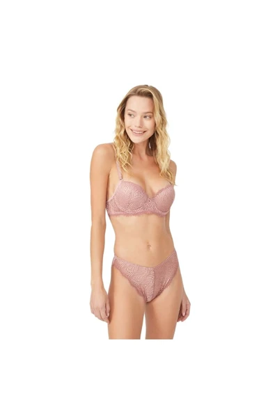 Zi Siyah Dar Kalıp Dantelli Içi Yarım Dolu Destekli Sütyen Takımı - Resim 6