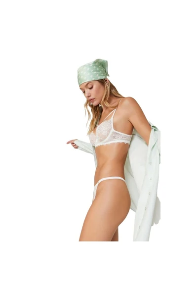 Zi Ekru Dar Kalıp Aura Dantelli Sütyen Külot Takımı - Resim 5