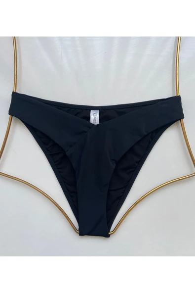 Zi Çok Dar Kalıp Siyah Ön V Kesim Çizgi Şerit Kalın Kenarlı Astarlı Bikini Altı - Resim 3