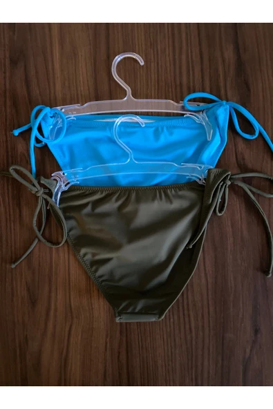 Zi 2 RENK 1 PAKET HAKİ-AÇIK MAVİ İNCE İP BAĞCIKLI BİKİNİ ALTI - Resim 2