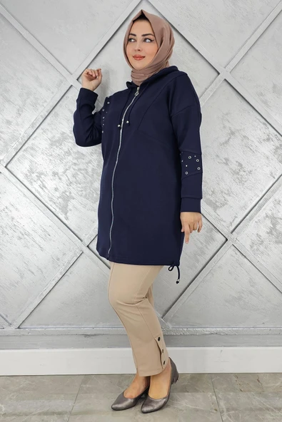 KADIN TAŞ DETAYLI KAPÜŞONLU TESETTÜR GİY ÇIK - Resim 5