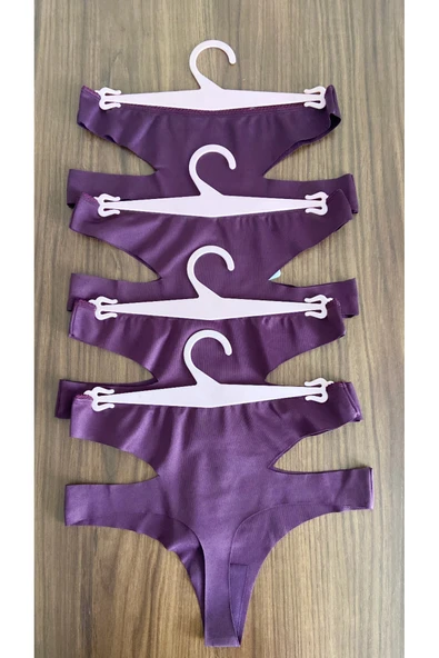 Zi 4 ADET 1 PAKET Mürdüm Yüksek Bel Lazer Kesim Kadın Tanga Külot - Resim 2