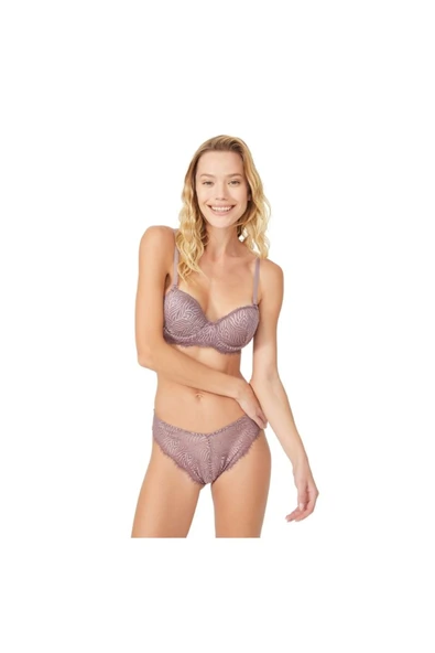 Zi Vizon Dar Kalıp Dantelli Içi Boş Kap Sütyen Takımı ürün görseli