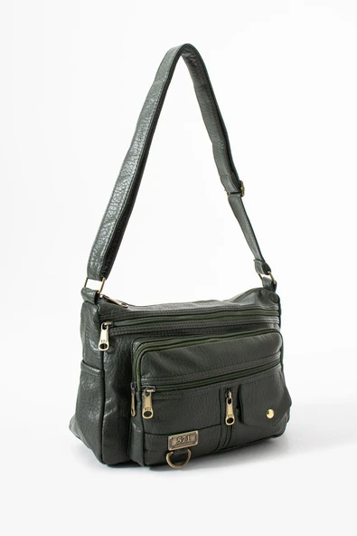 Yıkama Deri Çapraz Askılı Omuz Çantası Poliüretan Deri Haki Model:(571-14-16A) - Resim 3