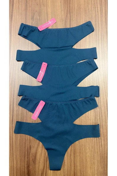 Zi 3 ADET 1 PAKET Petrol Yeşil Yüksek Bel Lazer Kesim Kadın Tanga Külot ürün görseli