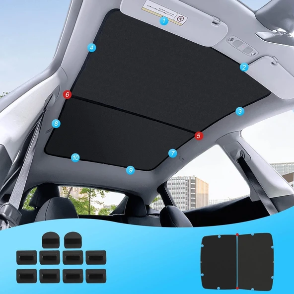 Tesla Model Y 2020–2023 Tavan Penceresi Güneşlik Katlanabilir UV Isı Yalıtımlı Çantalı Siyah Gri - Resim 2