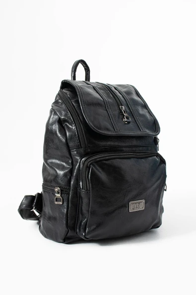 Suni Deri Yıkama Sırt Çantası (Poliüretan) Siyah Model:(571-14-16J) - Resim 3