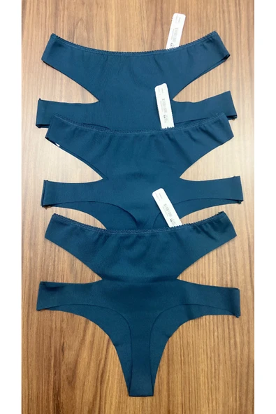 Zi 3 ADET 1 PAKET Petrol Yeşil Yüksek Bel Lazer Kesim Kadın Tanga Külot - Resim 2