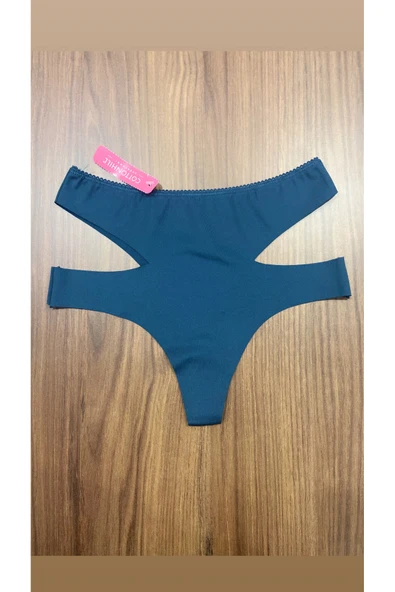 Zi 3 ADET 1 PAKET Petrol Yeşil Yüksek Bel Lazer Kesim Kadın Tanga Külot - Resim 3