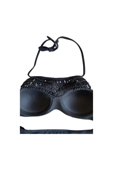 Zi Siyah Makrome Içi Boş Kap Bikini Takım - Resim 8