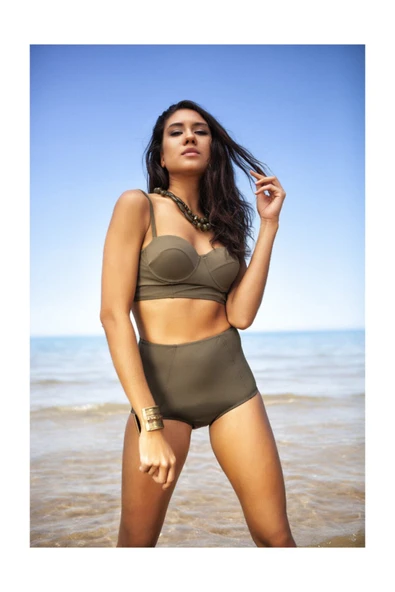 Zi Haki Yeşil Yüksek Bel Bikini Alt Üst Takım ürün görseli