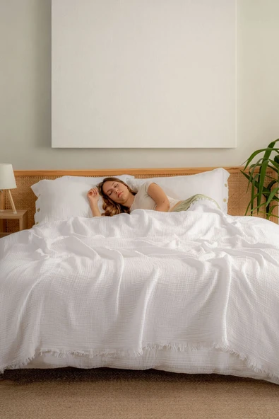 Rayme Textile Müslin Yatak Örtüsü Ultra Yumuşak Yüksek Kaliteli 4 Kat Muslin Pike (Çift Kişilik (240x320 cm) ürün görseli