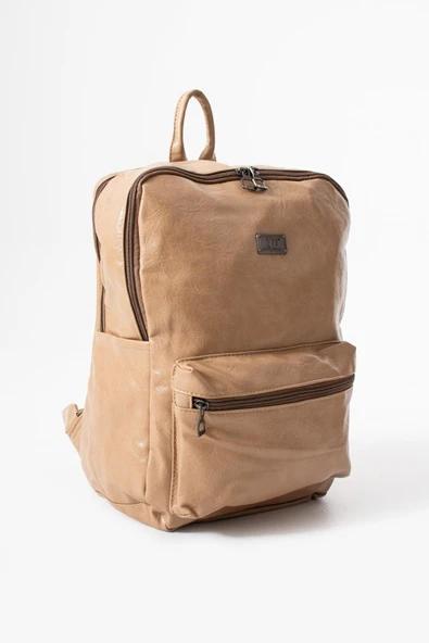 Suni Deri Yıkama Sırt Çantası (Poliüretan) Bej Model:(571-14-16G) - Resim 3