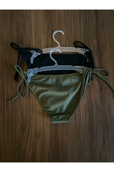 Zi 2 RENK 1 PAKET Haki -Siyah İnce İp Bağcıklı Bikini Altı - Resim 2