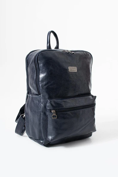 Suni Deri Yıkama Sırt Çantası (Poliüretan) Lacivert Model:(571-14-16G) - Resim 3