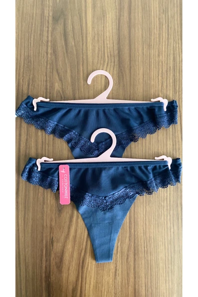 Zi 2 ADET 1 PAKET Lacivert Tül Dantel Detaylı Kadın Tanga Külot ürün görseli