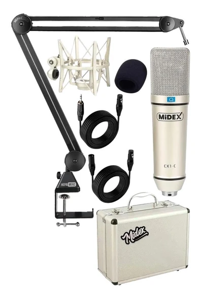 Midex CX1-Q Pro Set Üst Seviye Condenser Stüdyo Ses Kayıt Mikrofonu Standı Seti ürün görseli 1