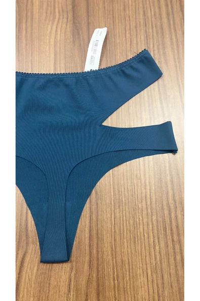 Zi 3 ADET 1 PAKET Petrol Yeşil Yüksek Bel Lazer Kesim Kadın Tanga Külot - Resim 5