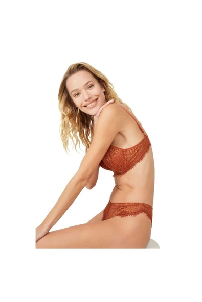 Zi Kiremit Dantelli Dar Kalıp Içi Boş Kap Sütyen Külot Takımı - Resim 4