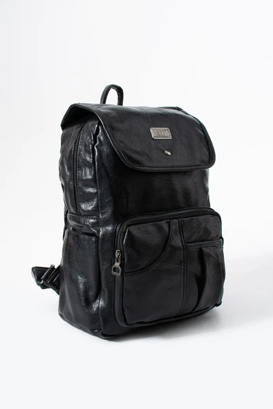 Suni Deri Yıkama Sırt Çantası (Poliüretan) Siyah Model:(571-14-16I) - Resim 3